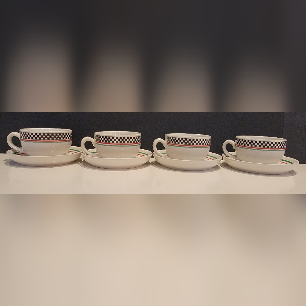 Vtg HiMark Caffe Casa Espresso Set of 4 Ceramic Cups & Saucers Retro Design